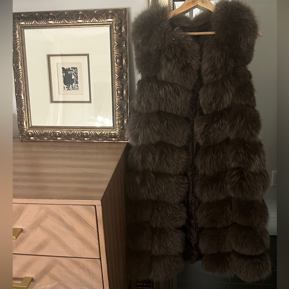 Chocolate brown long fur vest